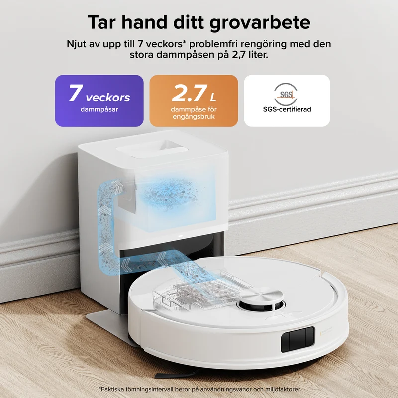 Roborock Q10 S5+ robotdammsugare med automatisk tömningsstation och 2 extra dammpåsar – Uppgraderad version av Q8 Max+