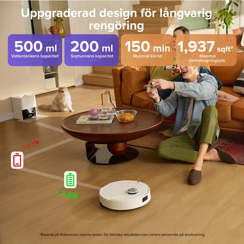 Roborock Q10 S5+ robotdammsugare med automatisk tömningsstation och 2 extra dammpåsar – Uppgraderad version av Q8 Max+