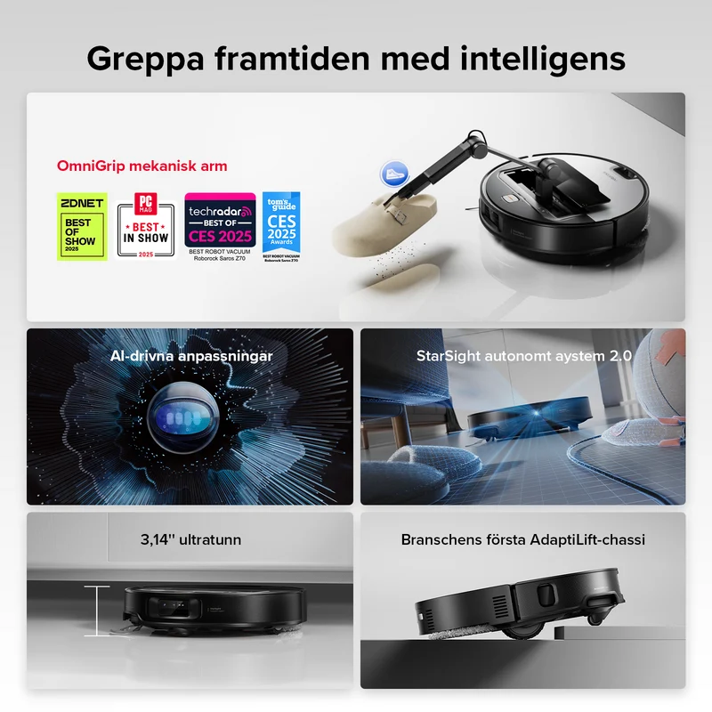 Roborock Saros Z70 robotdammsugare med OmniGrip™ mekanisk arm