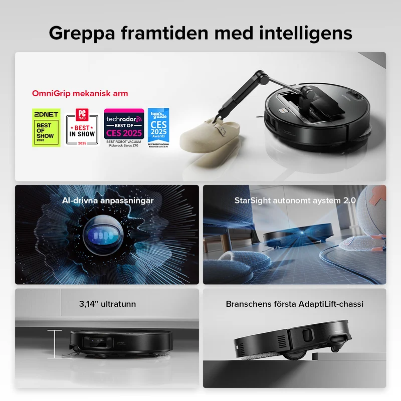 Roborock Saros Z70 robotdammsugare med OmniGrip™ mekanisk arm