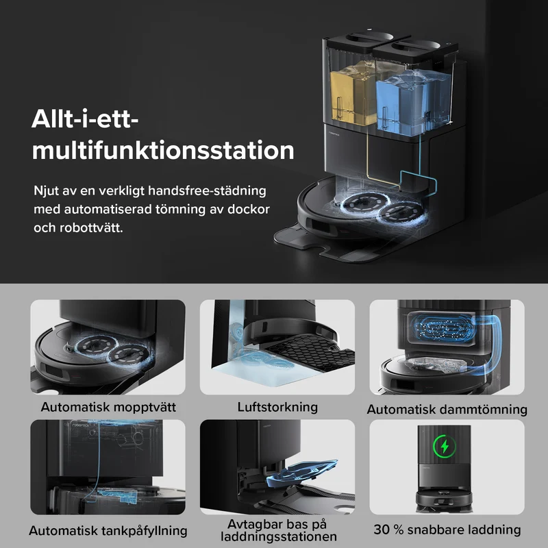 Roborock QV 35A robotdammsugare-set med multifunktionell dockningsstation (inkluderar 2 extra dammpåsar)