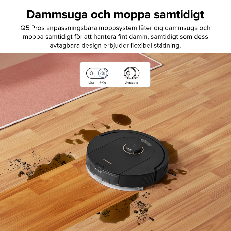 Roborock Q5 Pro+ robotdammsugare med mopp och självtömmande laddningsstation