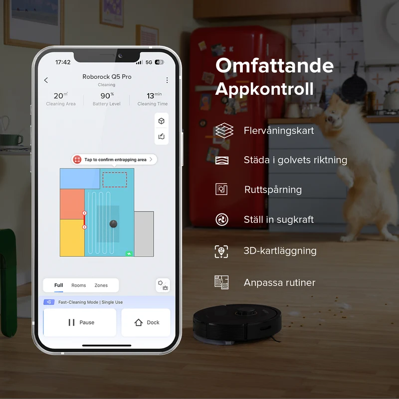 Roborock Q5 Pro+ robotdammsugare med mopp och självtömmande laddningsstation