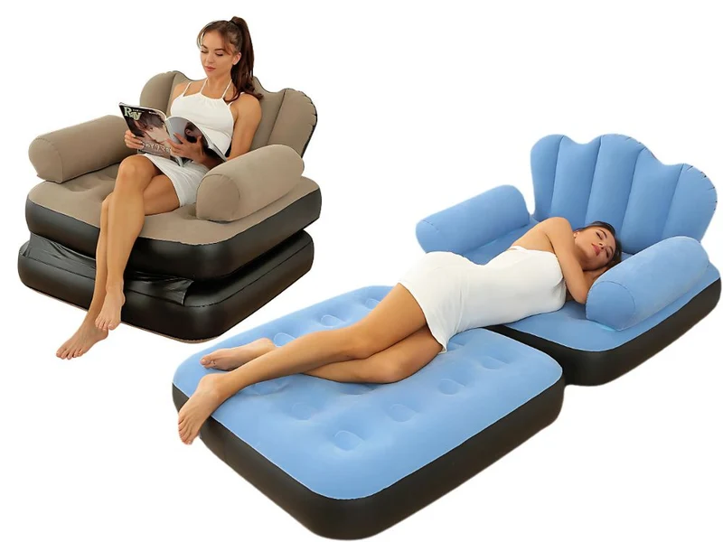 Uppblåsbar Soffa 2-i-1 – Fåtölj och Bäddsoffa med Ryggstöd och Armstöd