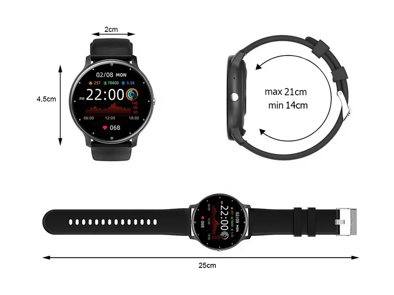 Smartklocka för herr & dam – Svart silikonarmband, Bluetooth & Samtalsfunktion