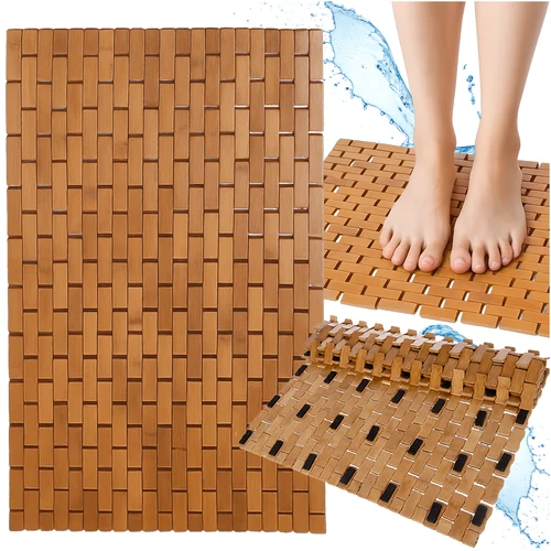 Badrumsmatta bambu 80x50 cm – Halkfri och vattenavvisande för duschkabin och tvättställ