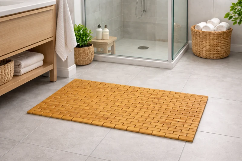 Badrumsmatta bambu 80x50 cm – Halkfri och vattenavvisande för duschkabin och tvättställ