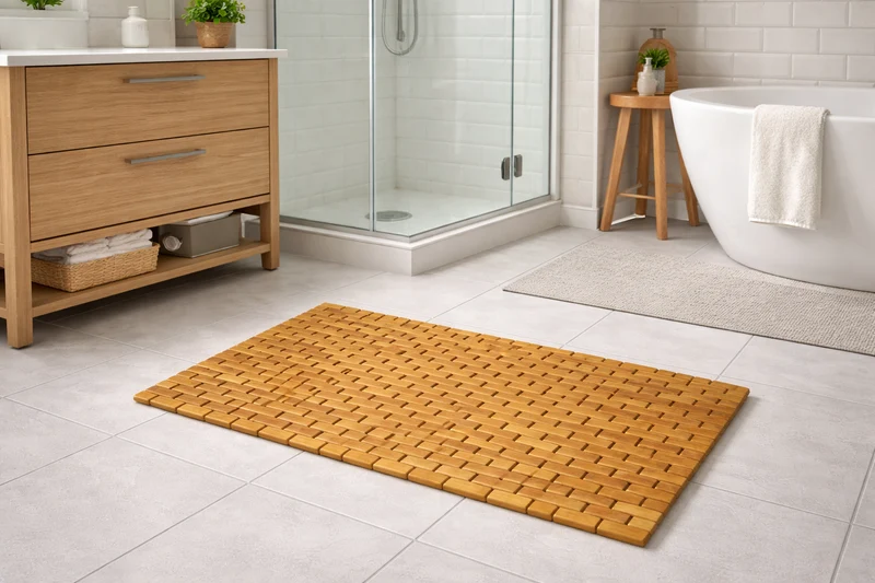 Badrumsmatta bambu 80x50 cm – Halkfri och vattenavvisande för duschkabin och tvättställ