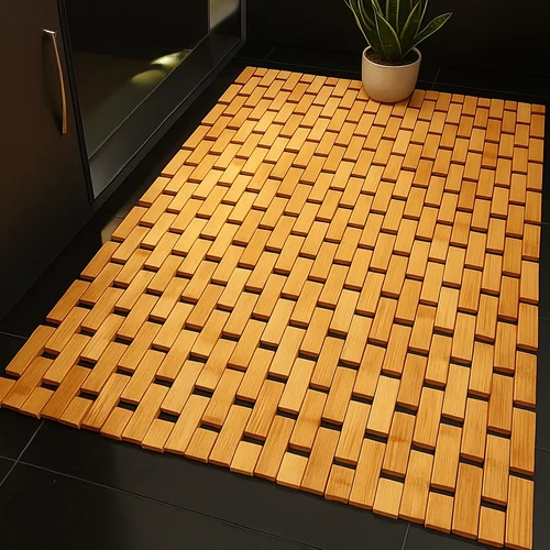 Badrumsmatta bambu 80x50 cm – Halkfri och vattenavvisande för duschkabin och tvättställ