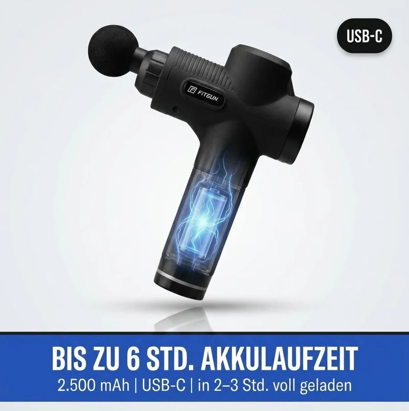 Massageapparat med 30 hastigheder, 6 hoveder og 6 timers batterilevetid