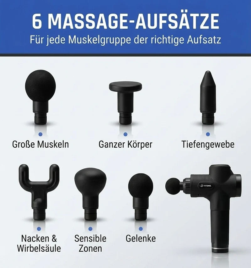 Massageapparat med 30 hastigheder, 6 hoveder og 6 timers batterilevetid