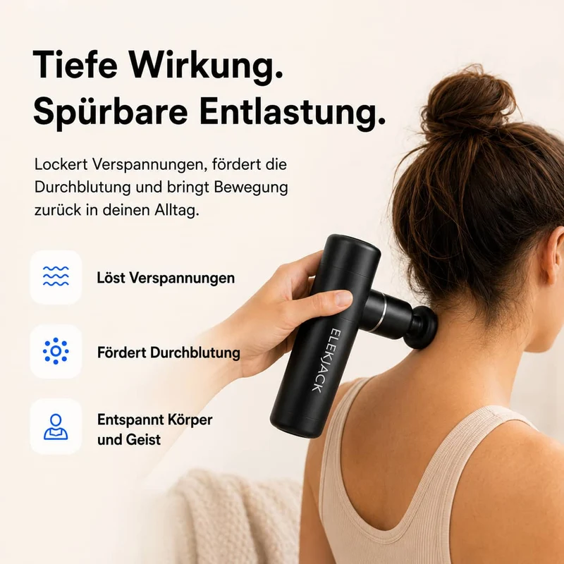 Kompakt Muskelmassageapparat med 4 vedhæftninger og 4 intensitetsniveauer