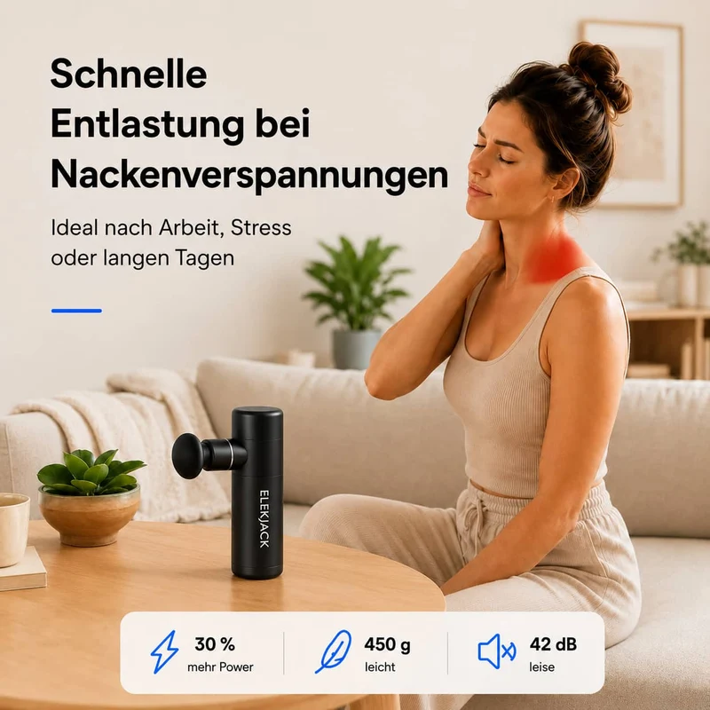 Kompakt Muskelmassageapparat med 4 vedhæftninger og 4 intensitetsniveauer