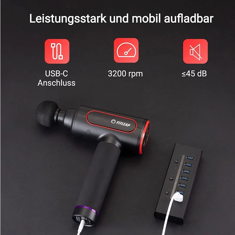 Massagepistol med 6 vedhæftninger og 6 massagemuligheder