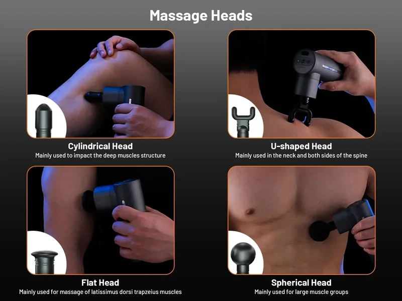 Massagepistol med metalhoved til varme- og kuldeterapi for muskelafslapning