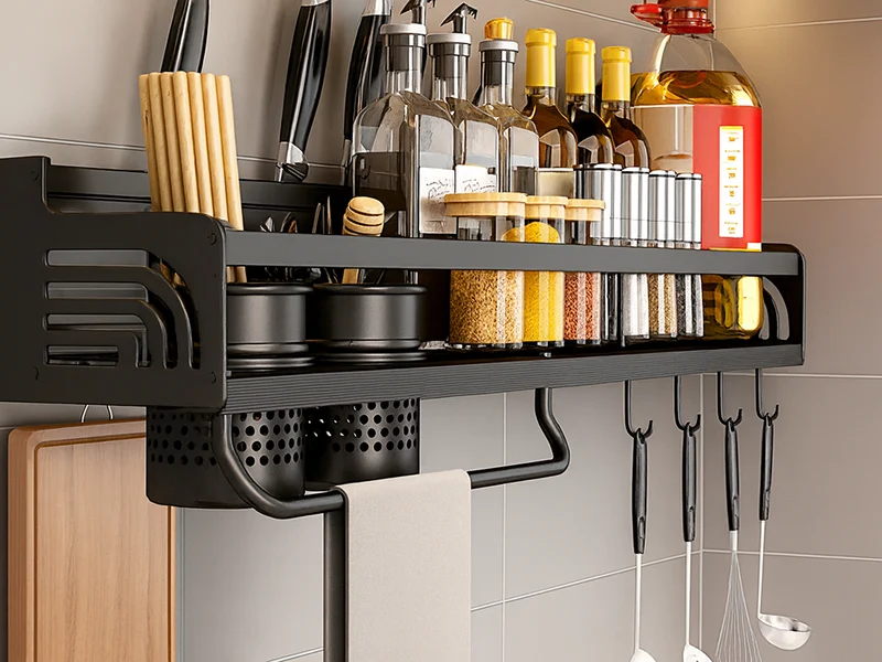 Kökshylla + torkställning och krokar – Retrodesign och robust förvaring