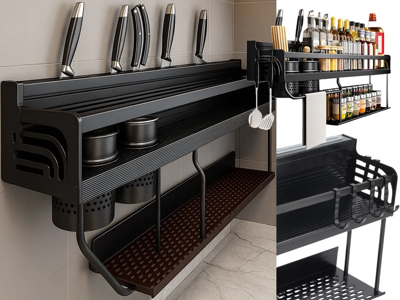 Kökshylla + torkställning och krokar – Retrodesign och robust förvaring