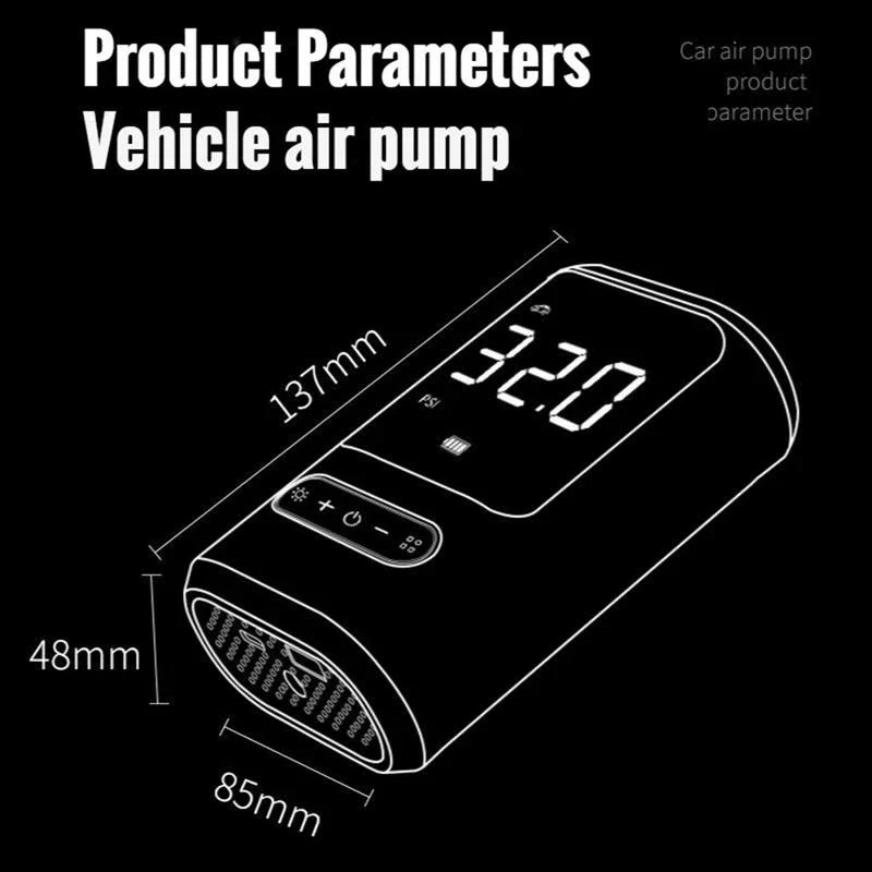 Däckpump, powerbank, 2 x 2 000 mAh battericeller
