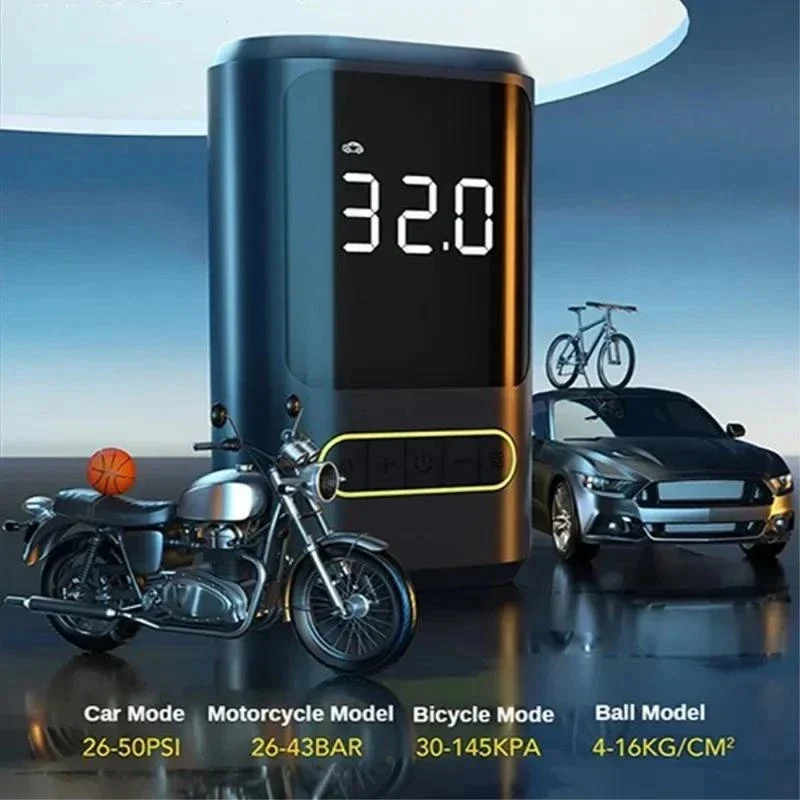 Däckpump, powerbank, 2 x 2 000 mAh battericeller