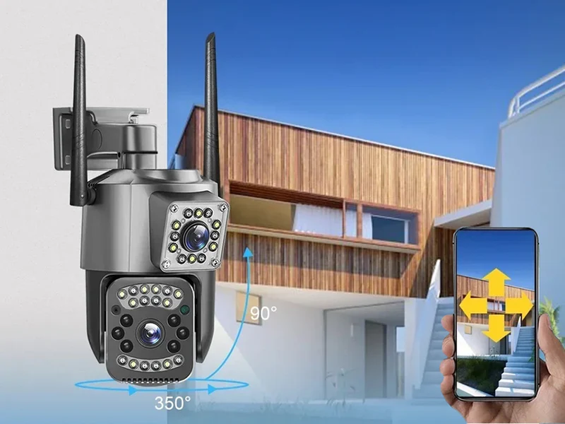 Övervakningskamera med två linser, 4G och WiFi – Roterande, 6MP, mörkerseende och rörelsedetektor