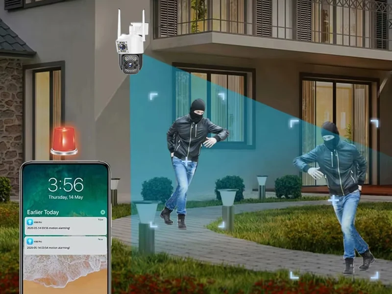 Övervakningskamera med två linser, 4G och WiFi – Roterande, 6MP, mörkerseende och rörelsedetektor