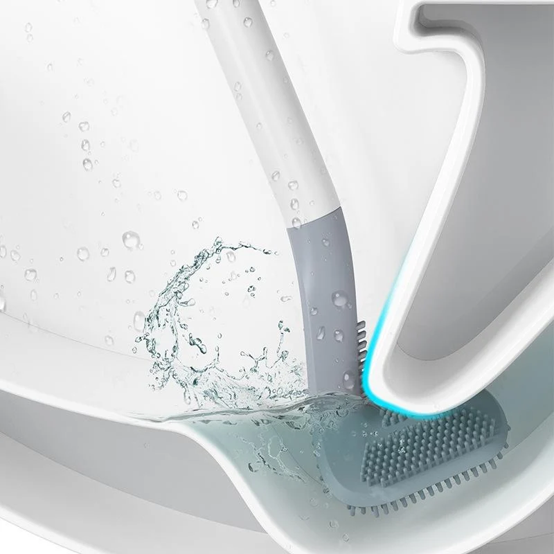 Silikon Toilettenskraber med fleksibelt trekantet børstehoved | Vægmontering | Hygiejnisk og hurtigttørrende | Til grundig rengøring