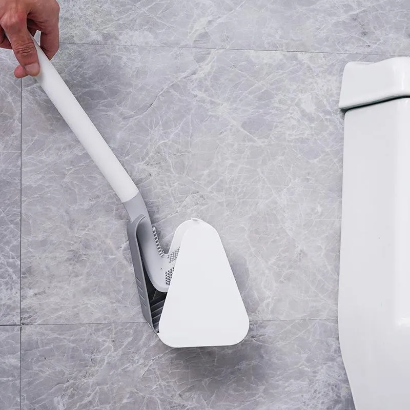 Silikon Toilettenskraber med fleksibelt trekantet børstehoved | Vægmontering | Hygiejnisk og hurtigttørrende | Til grundig rengøring