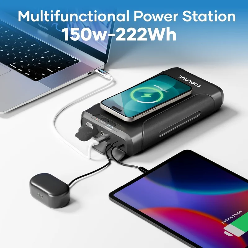 Bærbar strømforsyning – 150 W, 222 Wh kapacitet, 60.000 mAh til camping