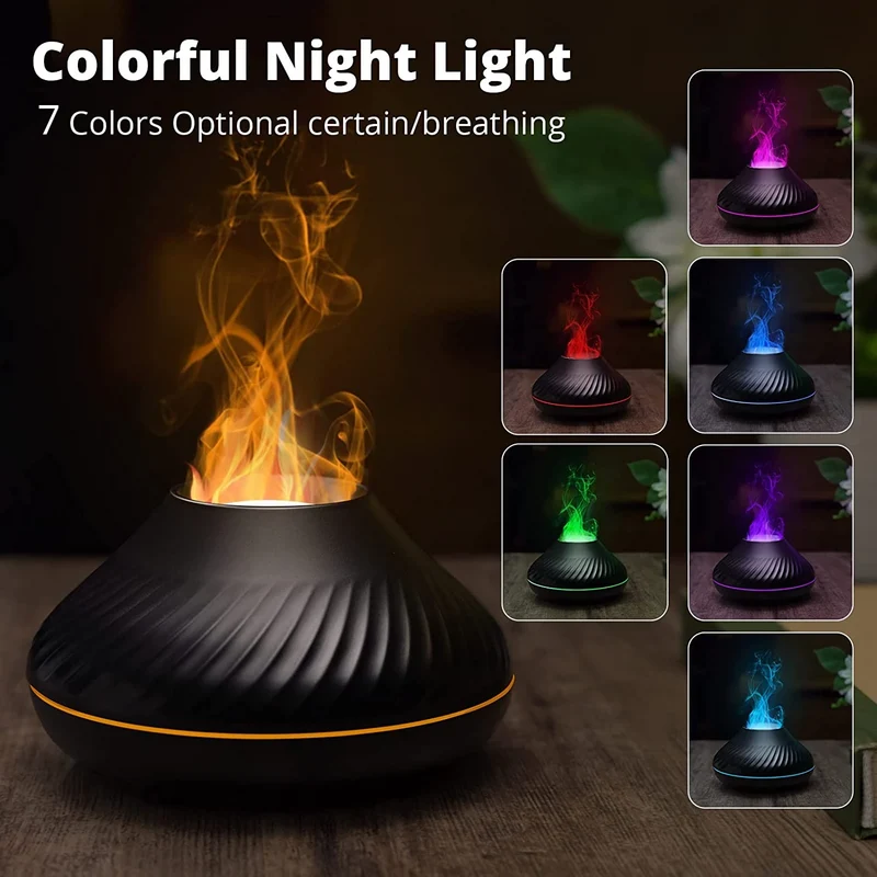 Bærbar luftfugter med flammeeffekt | 130 ml aroma-diffuser med LED-nattelys