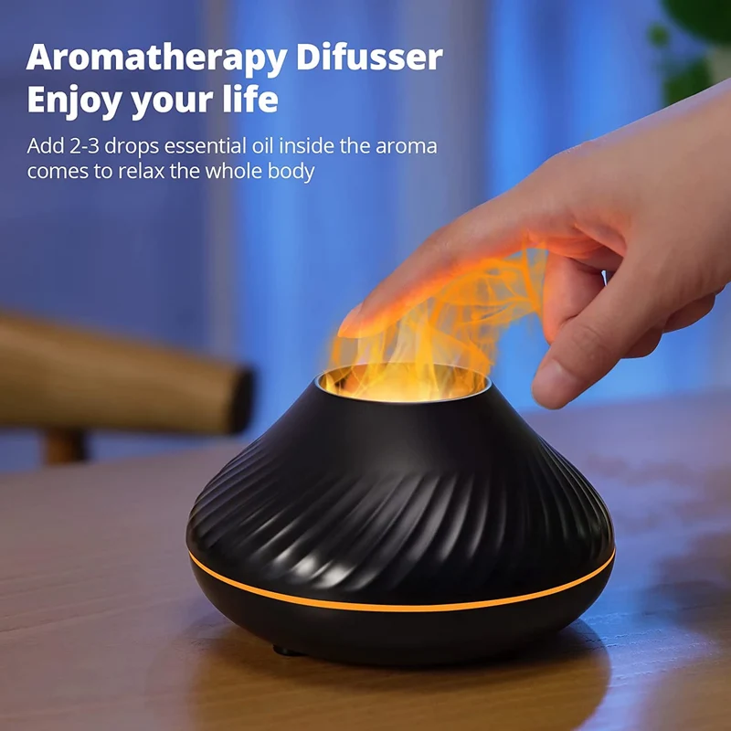 Bærbar luftfugter med flammeeffekt | 130 ml aroma-diffuser med LED-nattelys