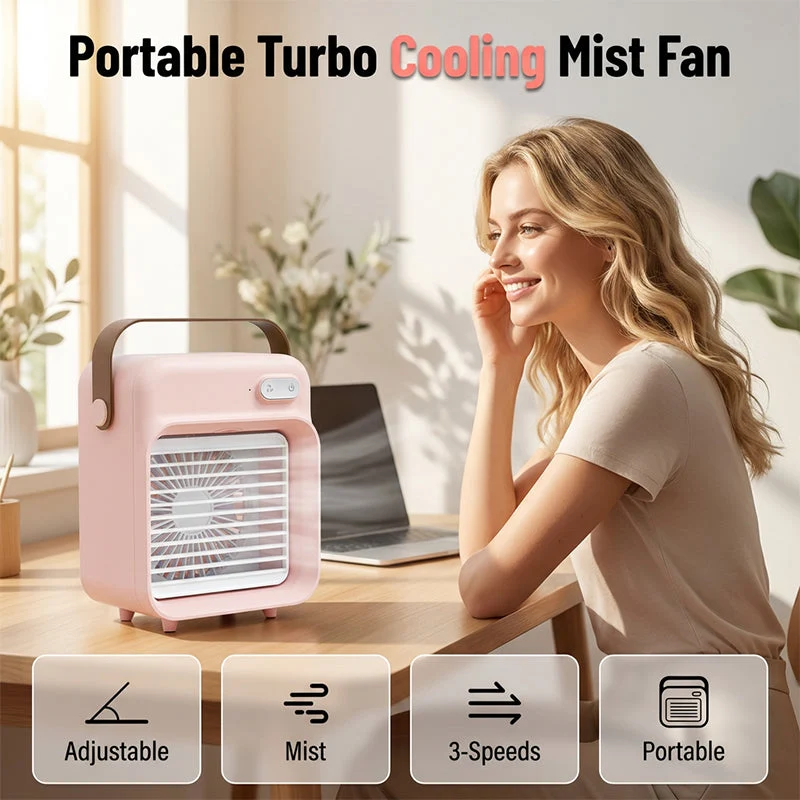 Bærbar Mini Ventilator med Sprayfunktion | Genopladelig 2400 mAh | 3 Hastigheder