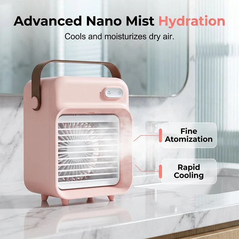 Bærbar Mini Ventilator med Sprayfunktion | Genopladelig 2400 mAh | 3 Hastigheder