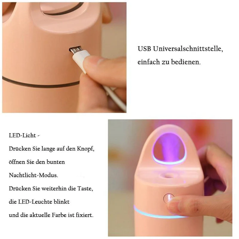 Kompakt Aroma-Diffusor med 175 ml Tank, USB-Luftfugter og LED-Natlampe