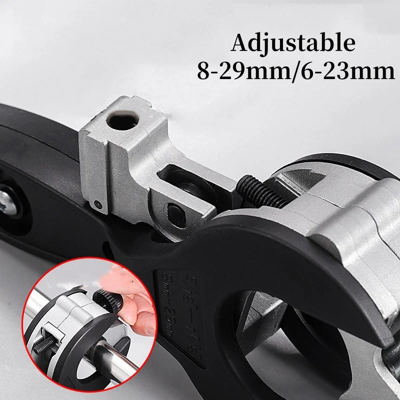 Rørskærer med justerbar størrelse og ratchetfunktion | præcise snit uden grat til PVC, kobber og aluminium | 6–23 mm / 8–29 mm