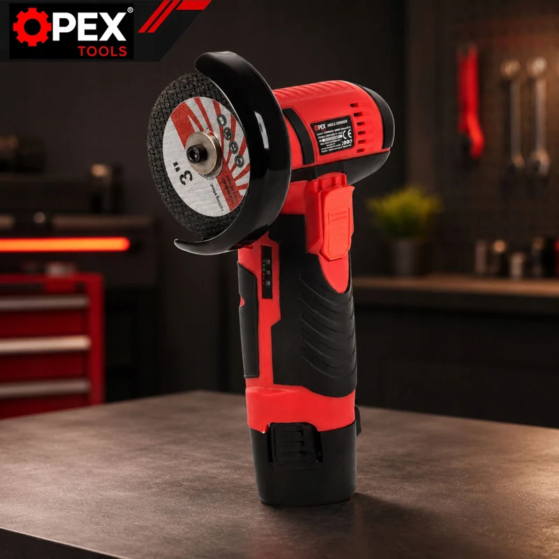 Batterivinkelslip 12V 800W – 75 mm med 2 batterier, 2 skivor och väska