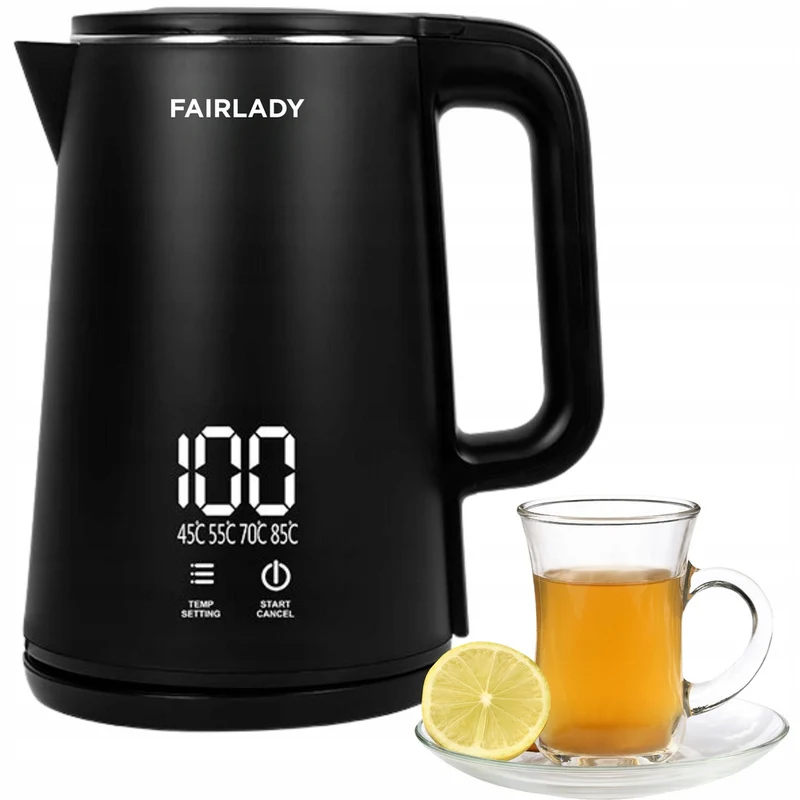 Vattenkokare 1,9 liter med temperaturkontroll och LED-display – 1500W Svart Elektrisk Vattenkokare
