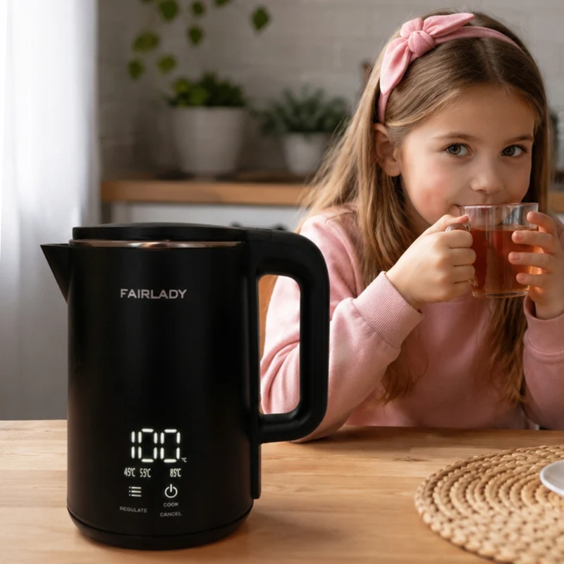Vattenkokare 1,9 liter med temperaturkontroll och LED-display – 1500W Svart Elektrisk Vattenkokare