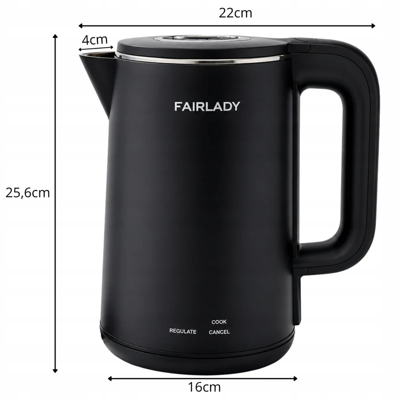 Vattenkokare 1,9 liter med temperaturkontroll och LED-display – 1500W Svart Elektrisk Vattenkokare