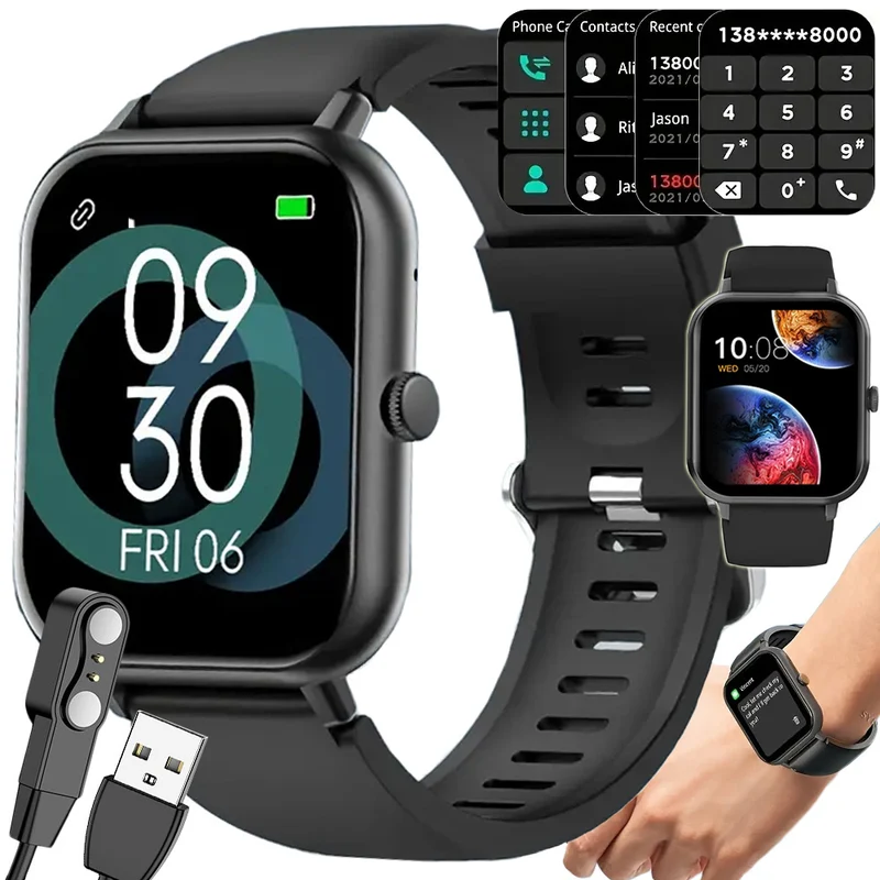 Smartwatch med Bluetooth-samtalefunktion – Sportsklocka för dam och herr med pulsmätare, SpO2 och 20 sportfunktioner
