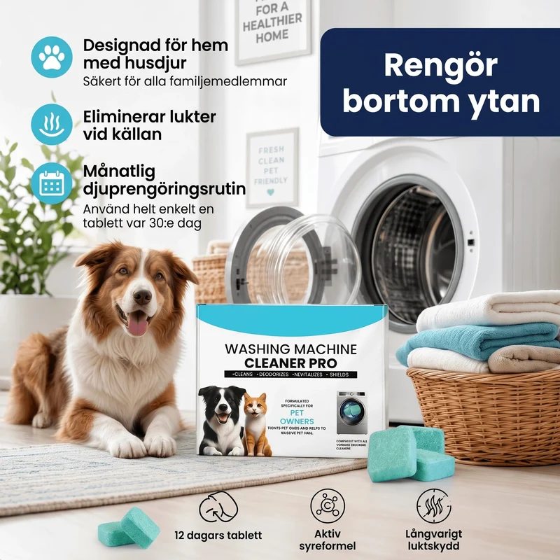 FreshCore – Rengöringstabletter för Tvättmaskin mot Djurhår och Lukt – Djuprengöring