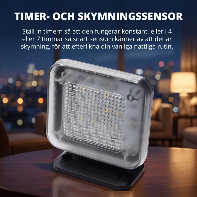 GlowGuard – LED TV-Simulator med Timer och Skymningssensor – Inbrottsskydd för Hem, Lägenhet och Studentrum