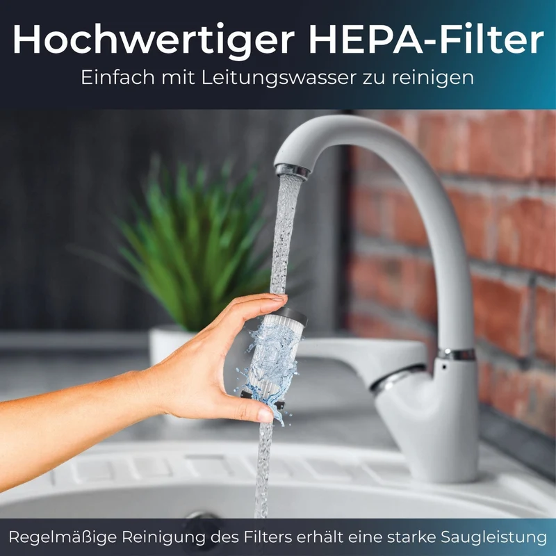 Trådløs håndstøvsuger 140 Watt med 16.000 Pa og HEPA-filter