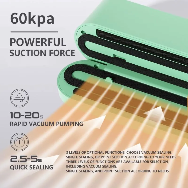 Kompakt Vakuumierer til Fødevarer med USB-C og 60 kPa Sugerkraft