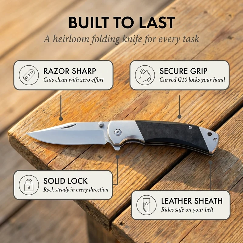 Folding kniv med fjederåbning | 3,75" S30V-klinge & G10-håndtag | Korrosionsbeständig, solid lås, til udendørs/hverdag