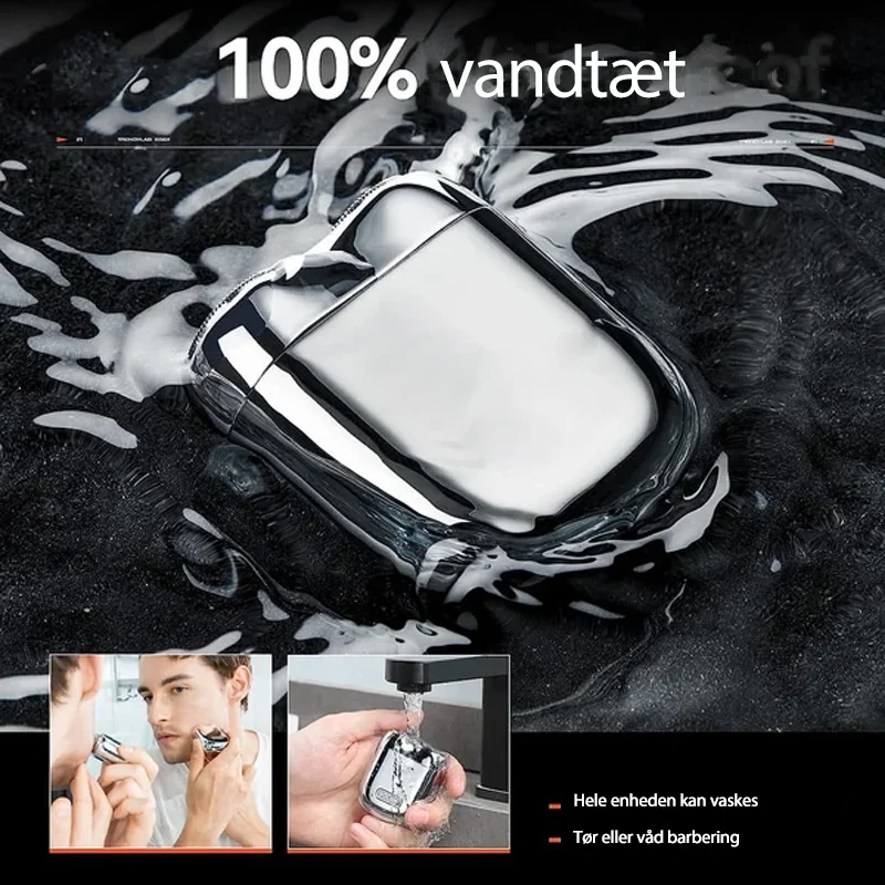Vandtæt elektrisk barbermaskine IPX6 | 60 minutters drift | USB-opladning | Aluminium design til våd- og tørbarbering