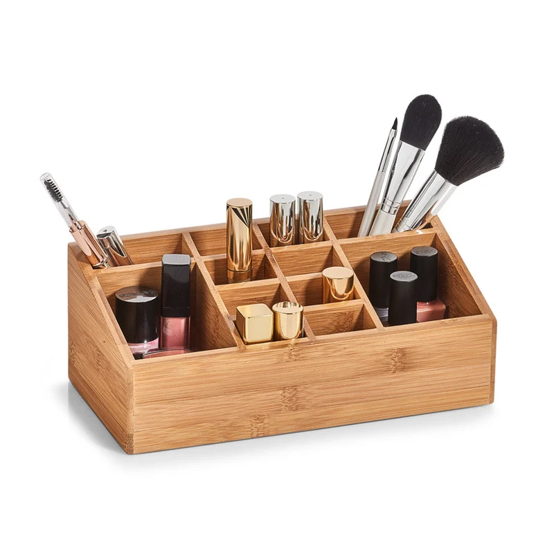 Bambus Make-up Opbevaring med 12 Rum til Pensler og Læbestifter