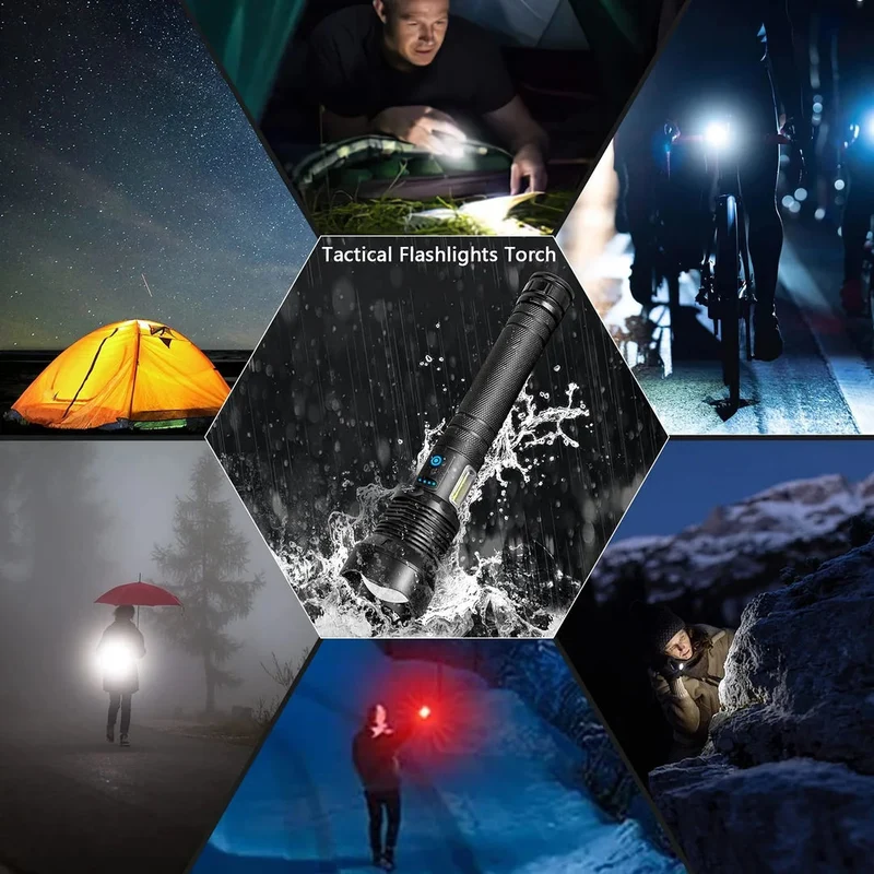 Genopladelig LED lommelygte XHP70 – 7000 lumen, 500 m rækkevidde, IPX5
