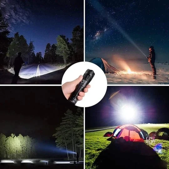 Genopladelig LED lommelygte XHP70 – 7000 lumen, 500 m rækkevidde, IPX5