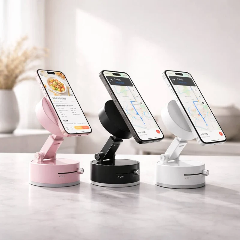 Magnetisk biltelefonholder med vakuum-sugekop | 360° drejbar & foldbar | Til glatte overflader