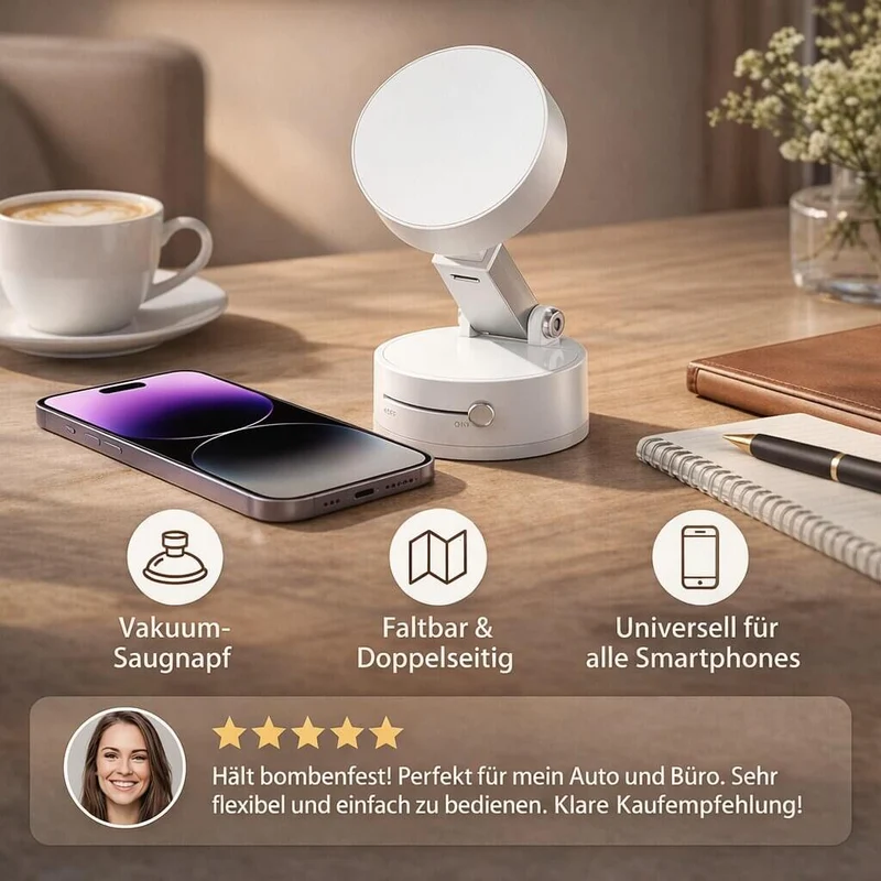 Magnetisk biltelefonholder med vakuum-sugekop | 360° drejbar & foldbar | Til glatte overflader